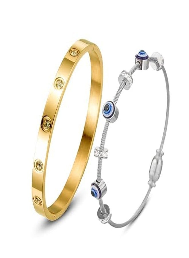 MEENAZ evil eye bracelet for women stylish Evil Eye Bangles for women Anti Tarnish Adjustable hand Rose gold Bracelet for girls Kada for Women Magnet Accessories Jewellery friendship crystal combo - Image 1