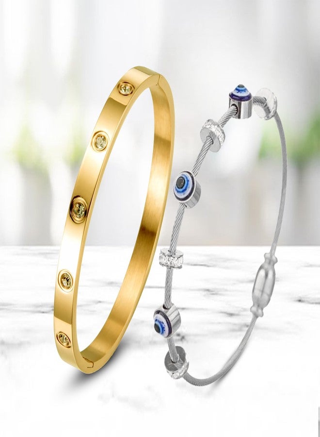 MEENAZ evil eye bracelet for women stylish Evil Eye Bangles for women Anti Tarnish Adjustable hand Rose gold Bracelet for girls Kada for Women Magnet Accessories Jewellery friendship crystal combo - Image 2
