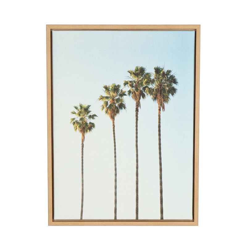 Kate and Laurel Kate and Laurel Sylvie Four Palm Trees Framed Canvas Wall Art by Simon Te of Tai Prints 18 x 24 Gray Coastal BeachInspired Home Dcor  - Image 1