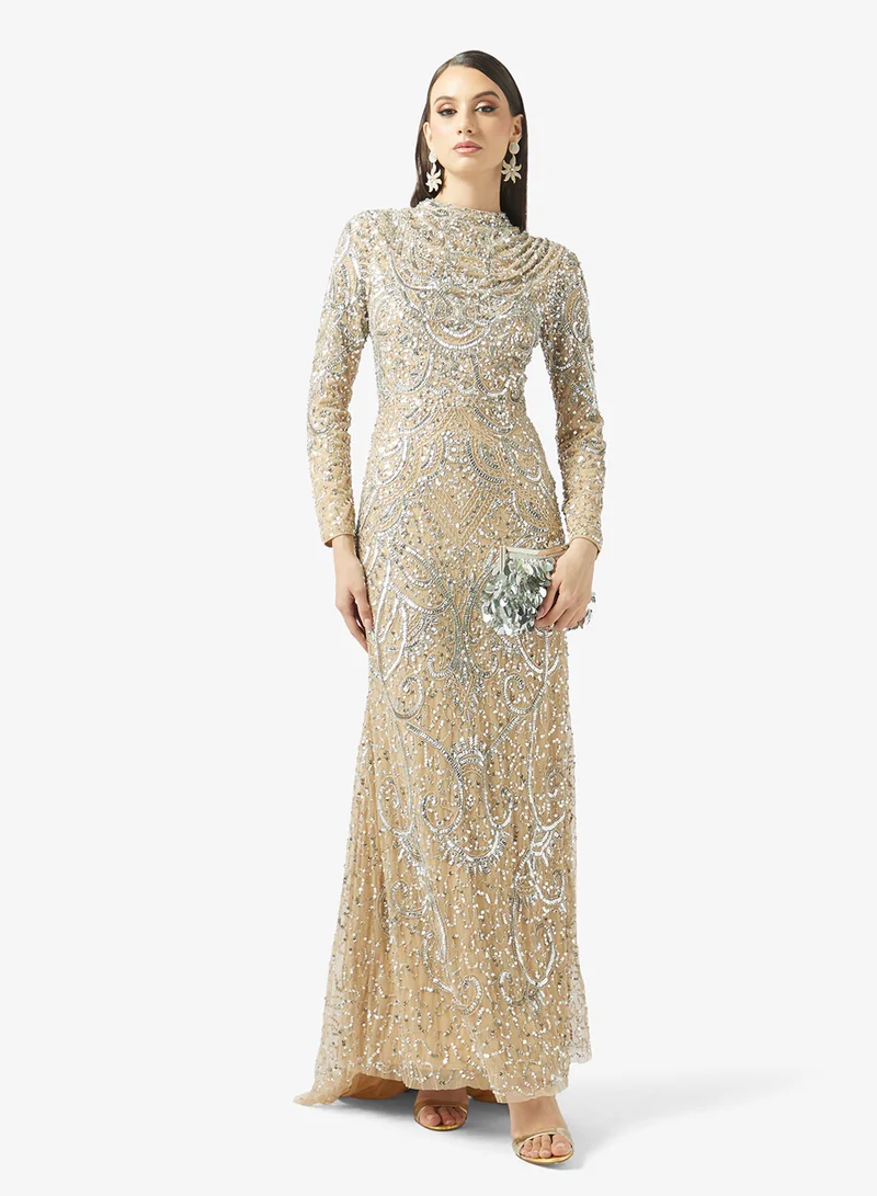 MARYISA  Embellished Long Sleeve Sequin Maxi Dress for Women | Best Price UAE