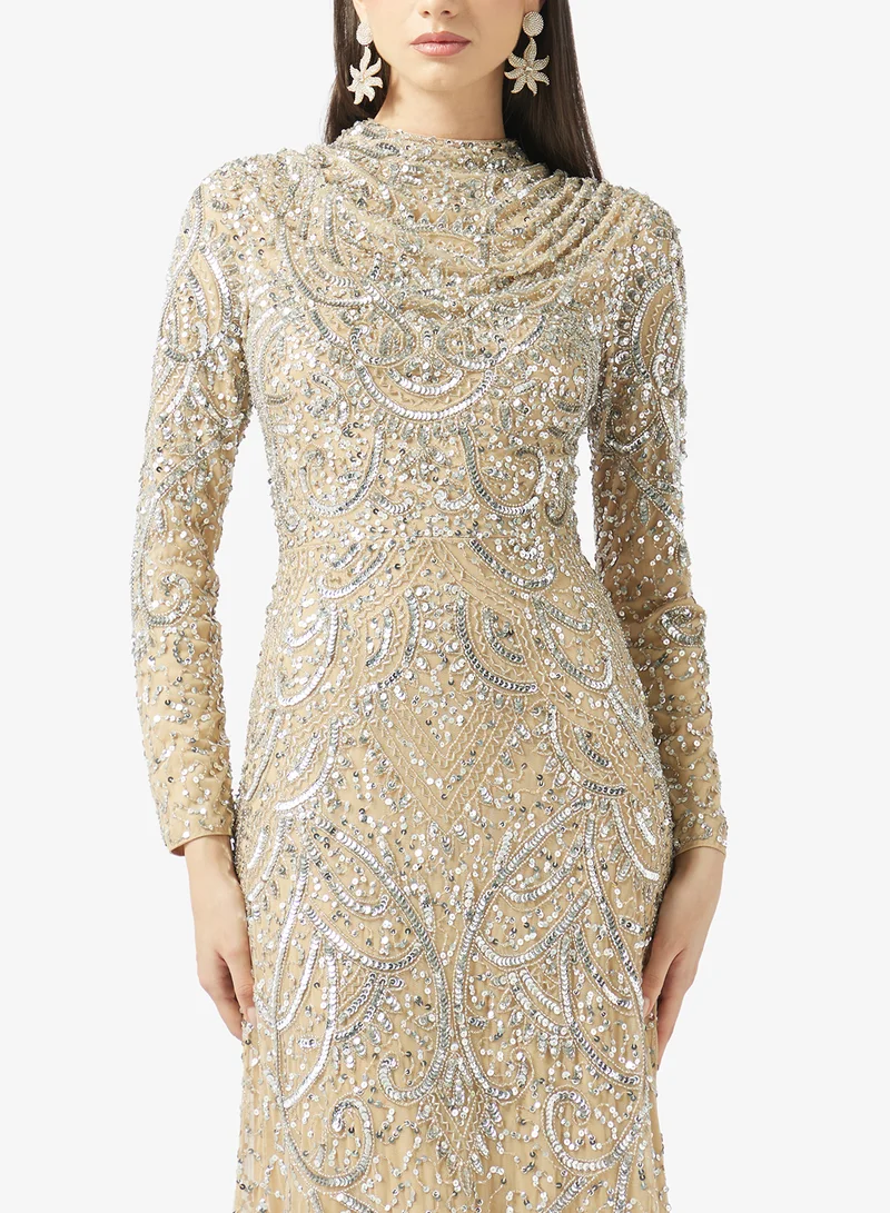 MARYISA  Embellished Long Sleeve Sequin Maxi Dress for Women | Best Price UAE