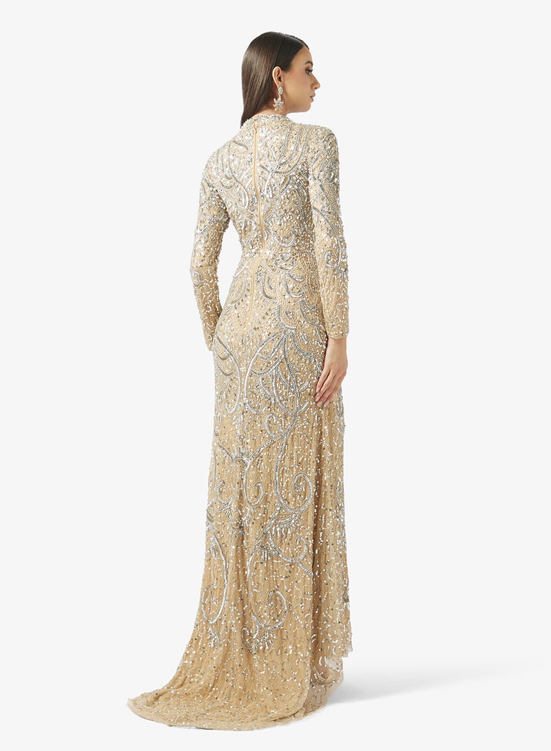 MARYISA Embellished Long Sleeve Sequin Maxi Dress - Image 2