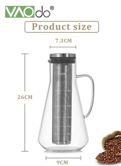 VAOdo Cold Brew Coffee Maker 1600ML Borosilicate Glass With Stainless Steel Filter Fine Mesh Filter Infuser Kettle For Iced Coffee Cold Brew Juice Tea Etc  - Image 2
