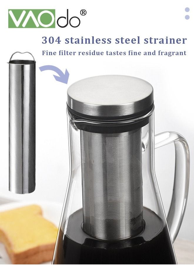 VAOdo - Cold Brew Coffee Maker 1600ML Borosilicate Glass With Stainless Steel Filter Fine Mesh Filter Infuser Kettle For Iced Coffee Cold Brew Juice Tea Etc - Image 1