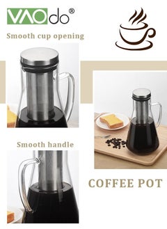 VAOdo Cold Brew Coffee Maker 1600ML Borosilicate Glass With Stainless Steel Filter Fine Mesh Filter Infuser Kettle For Iced Coffee Cold Brew Juice Tea Etc  - Image 5