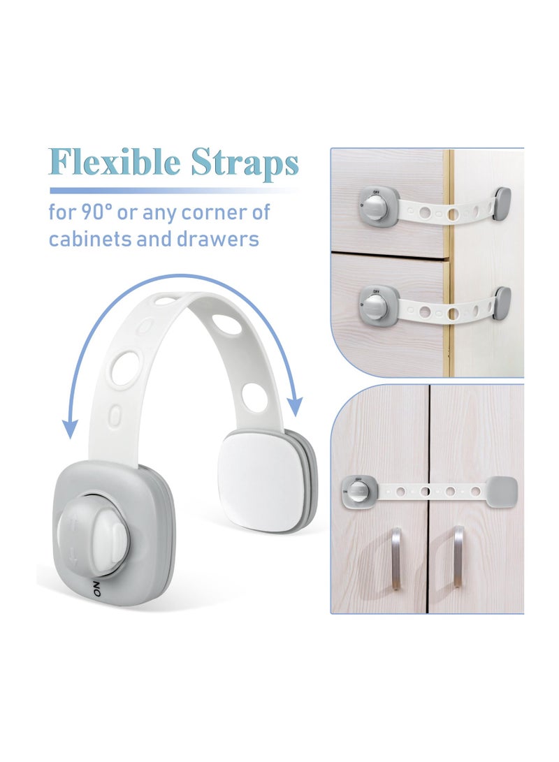 Excefore Child Safety Cupboard Locks, 6 Pack Cupboard Locks for Children, No Drilling, Baby Proof Drawer Cabinet Locks Straps with Adhesive Tape, Babyproofing Safety Locks - Grey and White - Image 3
