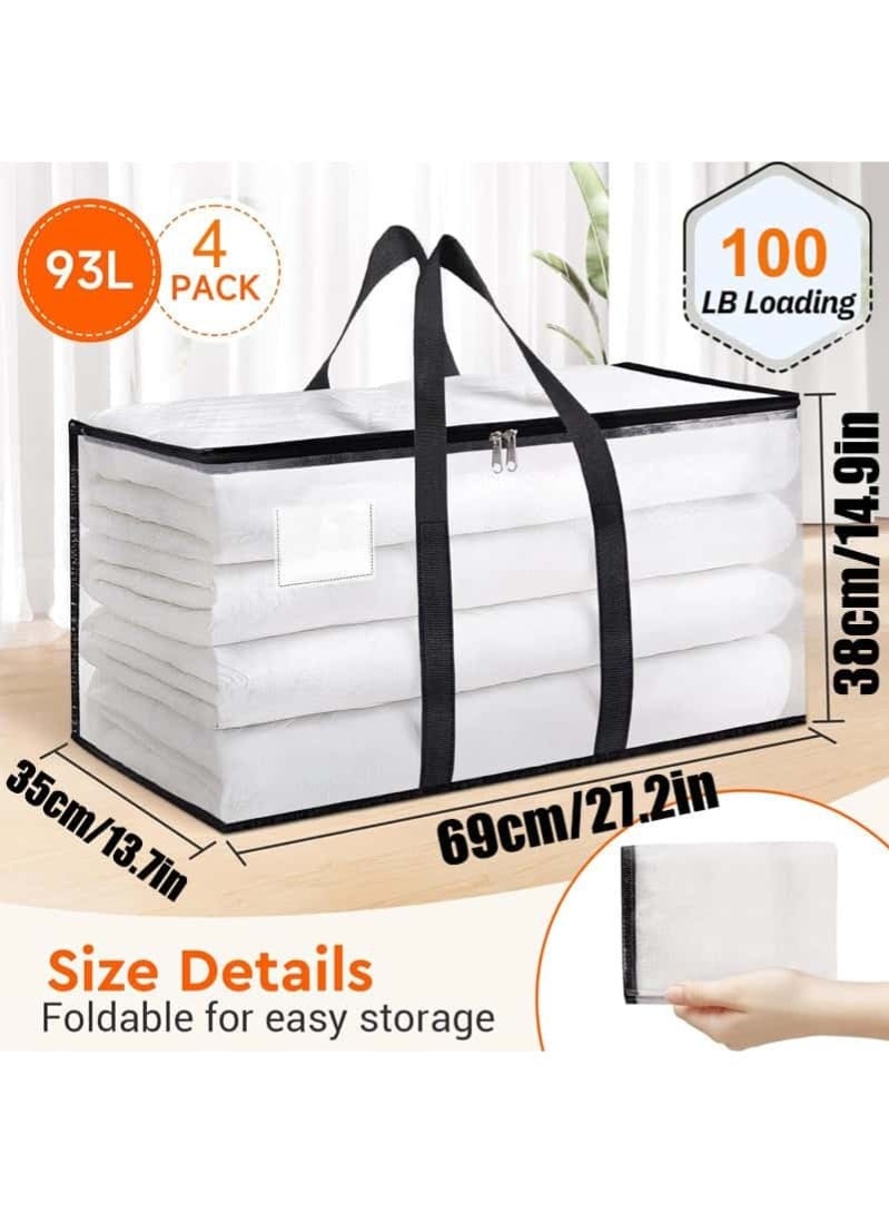 2 Pack 92L Extra Large Clothes & Moving Storage Bags with Zippers & Handles, Foldable Heavy-Duty Waterproof Organizer, Space Saving for Bedding, Clothes, Toys(Clear) - Image 2