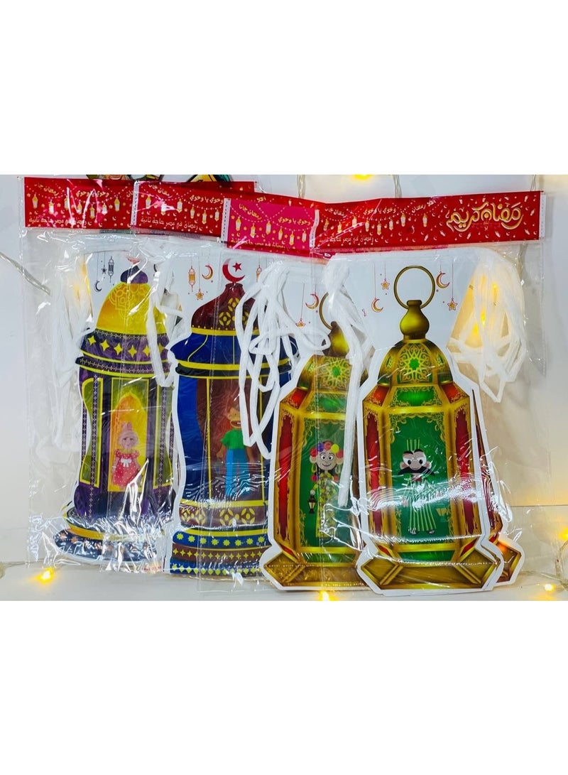 Ramadan decorations and ornaments: Paper lanterns featuring various Ramadan characters to decorate the streets during Ramadan. Two-sided paper lantern string with different shapes. Pack size: 3.5 meters (large size). - Image 5