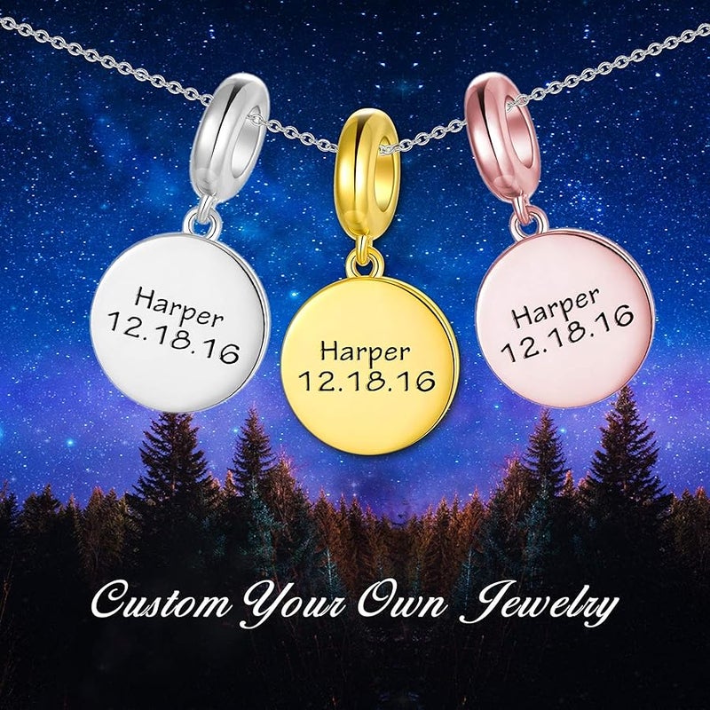 LONAGO Personalized Engraved Name Heart Charm 925 Sterling Silver/10K/14K/18K Solid Gold Fit Snake Bracelet Necklace Customized Handwriting Bead for Women Mom - Image 5