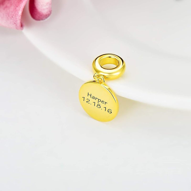 LONAGO Personalized Engraved Name Heart Charm 925 Sterling Silver/10K/14K/18K Solid Gold Fit Snake Bracelet Necklace Customized Handwriting Bead for Women Mom - Image 3