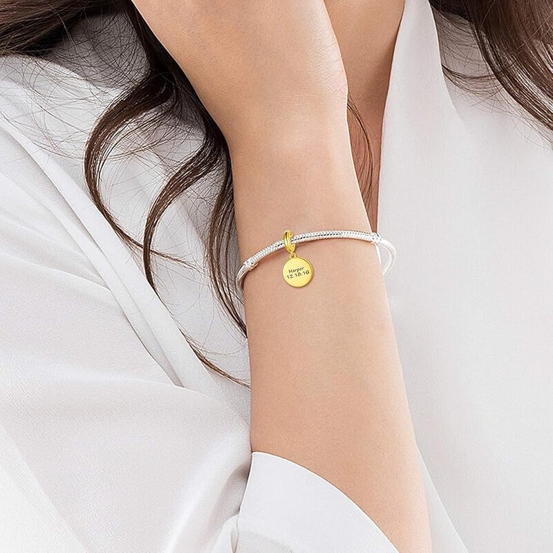 LONAGO Personalized Engraved Name Heart Charm 925 Sterling Silver/10K/14K/18K Solid Gold Fit Snake Bracelet Necklace Customized Handwriting Bead for Women Mom - Image 2