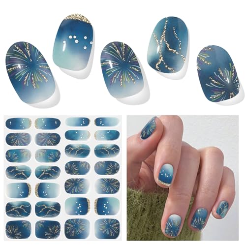 DUKASOU Semi Cured Gel Nail Strips, Stars Shine | 28 pcs Gel Nail Strips Work with Any UV Lamp, Salon Quality UV Nails Stickers, Easy to Apply for Home Nails DIY - Image 1
