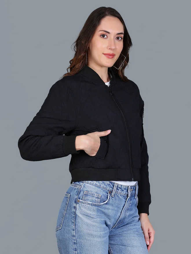 Fort Collins black Women Black Crop Bomber Jacket for Women | Best Price UAE