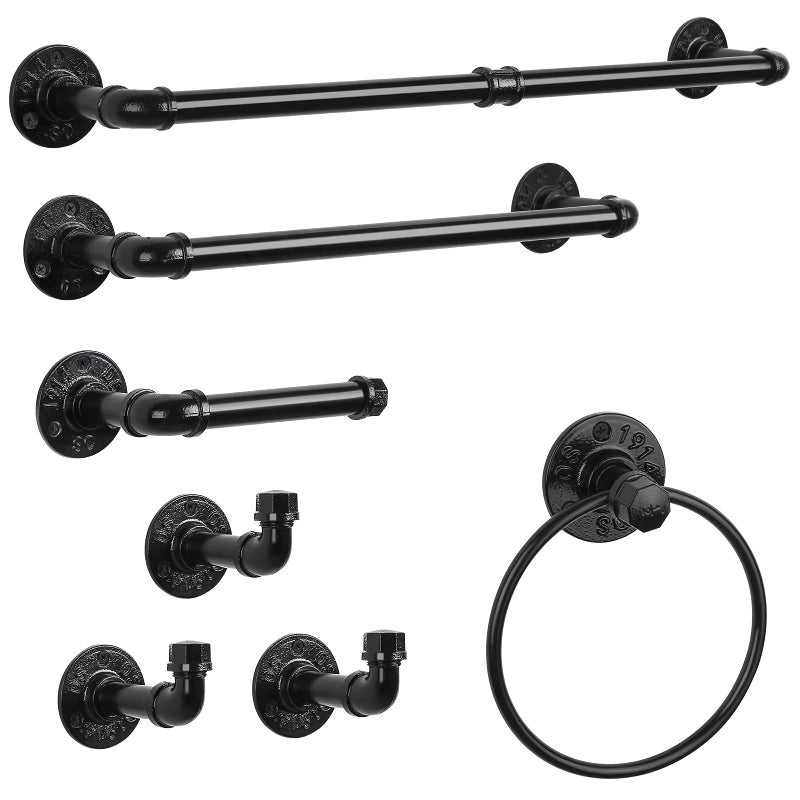 Bathroom Hardware Fixture Set Industrial Towel Bar Sets with Paper Towel Rack Wall Mount Hand Towel Holder Roll Ring Toilet Paper Holder and Pipe Robe Towel Holder Hanger for Farmhouse Home 7 Pieces