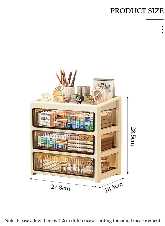 DUNISO Desk Storage Organizer, 3-Tier Clear Drawer Organizer, Plastic Desktop Storage Cabinet for Office & Home - Image 2