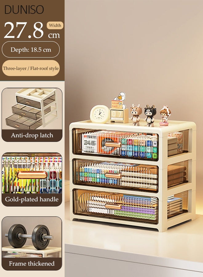 DUNISO Desk Storage Organizer, 3-Tier Clear Drawer Organizer, Plastic Desktop Storage Cabinet for Office & Home - Image 1