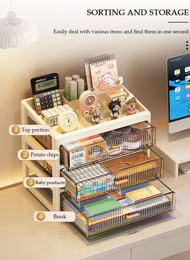 DUNISO Desk Storage Organizer, 3-Tier Clear Drawer Organizer, Plastic Desktop Storage Cabinet for Office & Home - Image 4