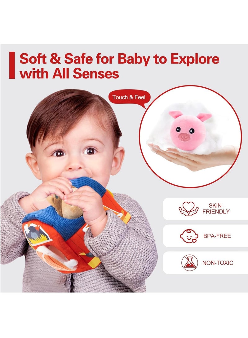 GUDOO ألعاب للأطفال من عمر ٦-١٢ شهرًا، ألعاب مزرعة ناعمة مع حيوانات محشوة، صفّارة، ورق مزموم، صفير، مرآة، لعبة حسية بأسلوب مونتيسوري للأطفال الصغار من عمر ١-٣ سنوات، لعبة حديثي الولادة للهدايا عيد ميلاد للأولاد والبنات. - Image 3