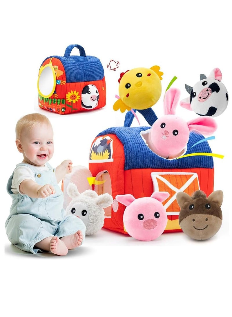 GUDOO ألعاب للأطفال من عمر ٦-١٢ شهرًا، ألعاب مزرعة ناعمة مع حيوانات محشوة، صفّارة، ورق مزموم، صفير، مرآة، لعبة حسية بأسلوب مونتيسوري للأطفال الصغار من عمر ١-٣ سنوات، لعبة حديثي الولادة للهدايا عيد ميلاد للأولاد والبنات. - Image 1