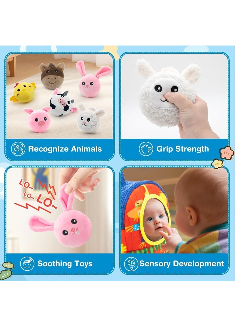 GUDOO ألعاب للأطفال من عمر ٦-١٢ شهرًا، ألعاب مزرعة ناعمة مع حيوانات محشوة، صفّارة، ورق مزموم، صفير، مرآة، لعبة حسية بأسلوب مونتيسوري للأطفال الصغار من عمر ١-٣ سنوات، لعبة حديثي الولادة للهدايا عيد ميلاد للأولاد والبنات. - Image 5