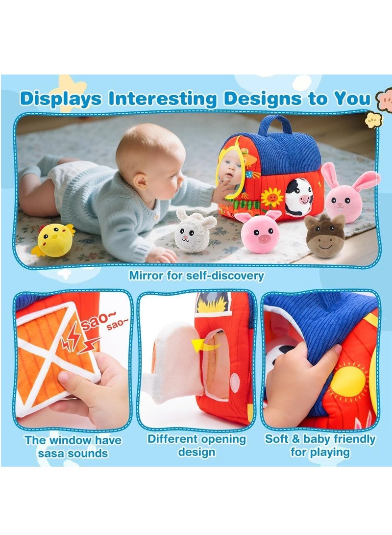 GUDOO ألعاب للأطفال من عمر ٦-١٢ شهرًا، ألعاب مزرعة ناعمة مع حيوانات محشوة، صفّارة، ورق مزموم، صفير، مرآة، لعبة حسية بأسلوب مونتيسوري للأطفال الصغار من عمر ١-٣ سنوات، لعبة حديثي الولادة للهدايا عيد ميلاد للأولاد والبنات. - Image 2