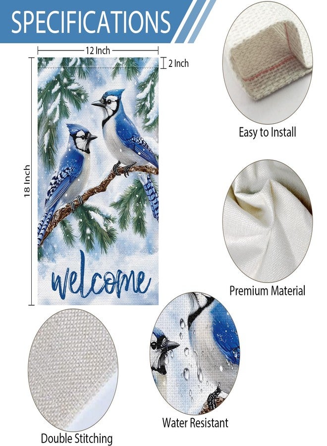 Heyfibro Welcome Winter Blue Jay Garden Flag 12x18 Inch Double Sided Burlap, Christmas Bird Pine Branches Snow Yard Flags for Seasonal Xmas Outside Outdoor Decoration (ONLY FLAG) - Image 4