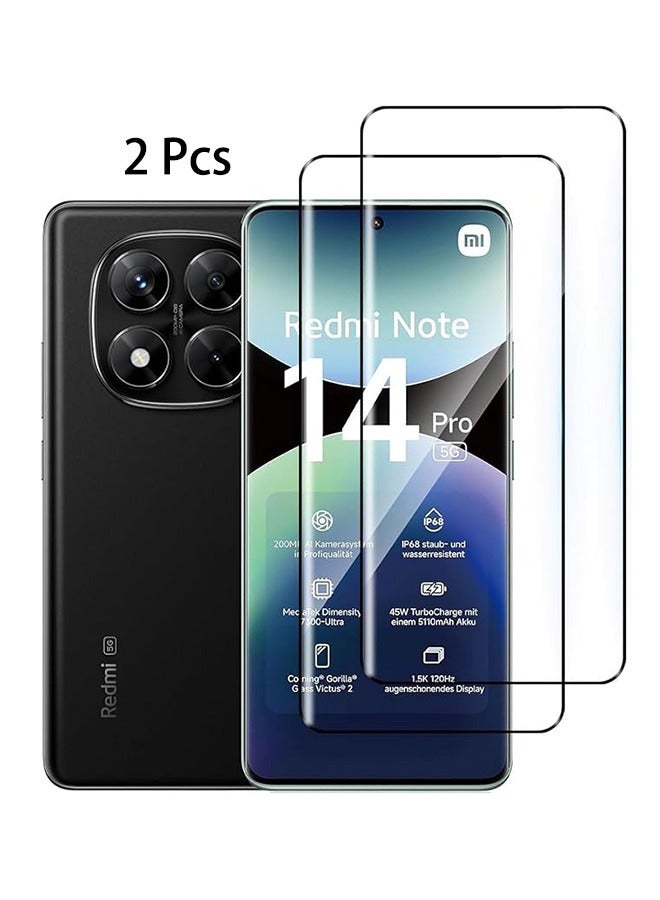 2 Pack Xiaomi Redmi Note 14 Pro 5G Screen Protector, 9H Tempered Glass Screen Protector for Xiaomi Redmi Note 14 Pro 5G, Premium 3D Curved Edge Guard Film, Case Friendly, Anti-Scratch Film (Edge Adhes