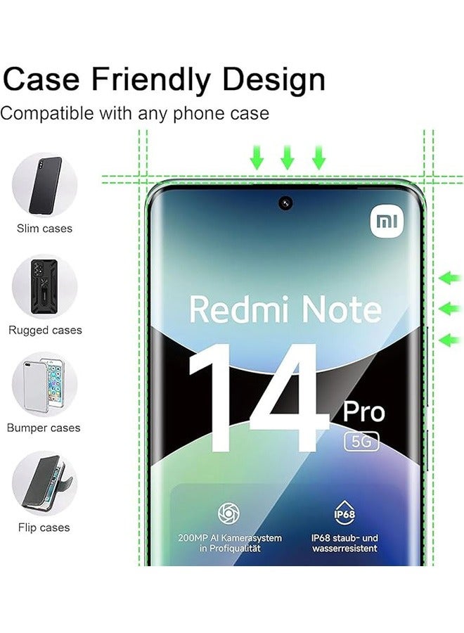2 Pack Xiaomi Redmi Note 14 Pro 5G Screen Protector, 9H Tempered Glass Screen Protector for Xiaomi Redmi Note 14 Pro 5G, Premium 3D Curved Edge Guard Film, Case Friendly, Anti-Scratch Film (Edge Adhesive)  - Image 4