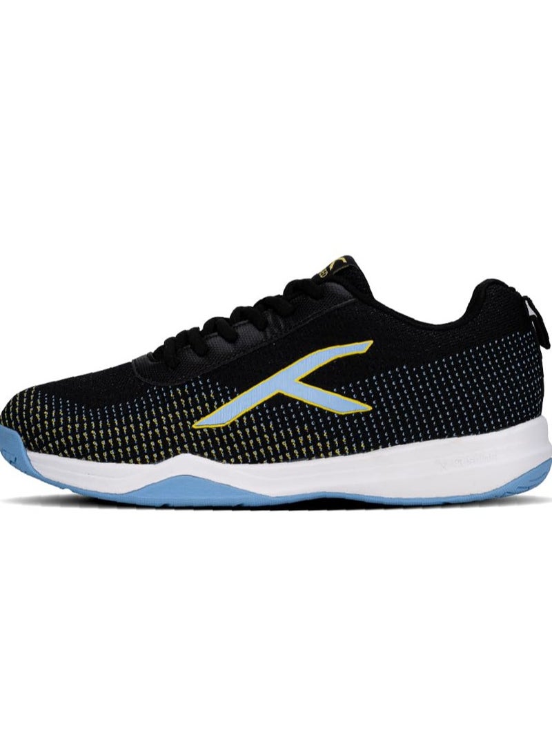 HUNDRED HUNDRED Blade Lite Non-Marking Badminton Shoes for Men & Women | Lightweight Indoor Sports Shoes for Squash, Volleyball, Table Tennis & Gym | Breathable PU Upper – Black/Blue/Yellow - Image 1
