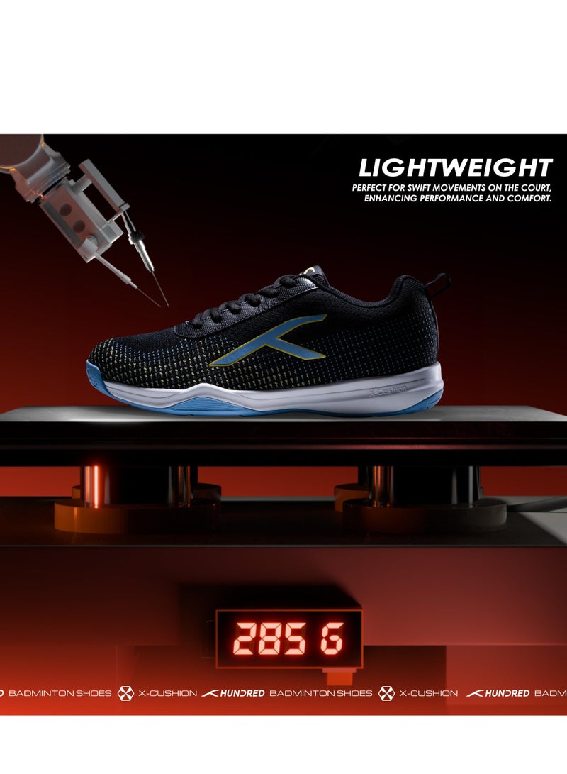 HUNDRED HUNDRED Blade Lite Non-Marking Badminton Shoes for Men & Women | Lightweight Indoor Sports Shoes for Squash, Volleyball, Table Tennis & Gym | Breathable PU Upper – Black/Blue/Yellow - Image 2