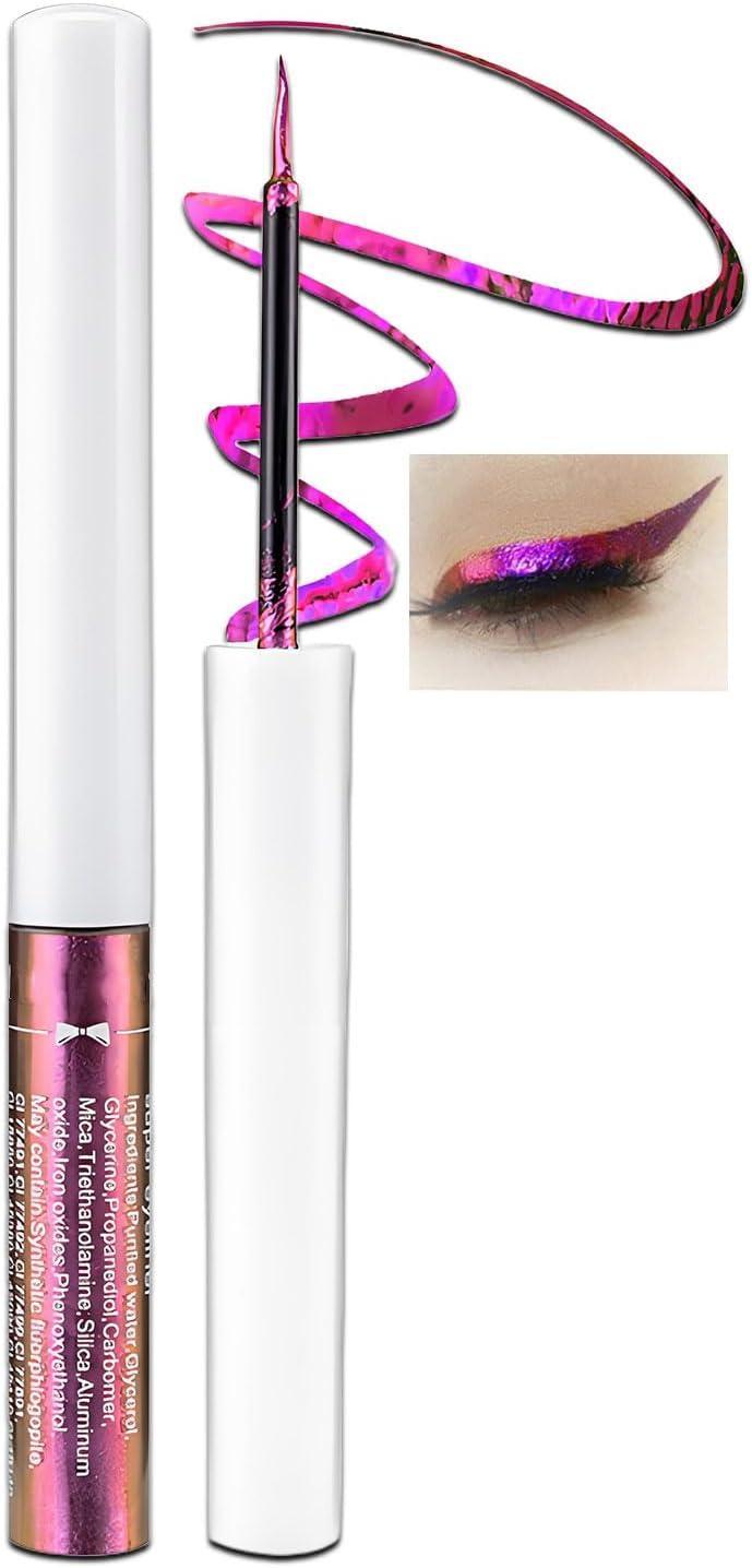 RosePurple Glitter Eyeliner Pen Waterproof SmudgeProof Multidimensional Holographic Color Shifting LongWear Metallic Liner for Bold Eye Makeup Ideal for Party Stage Rose Purple