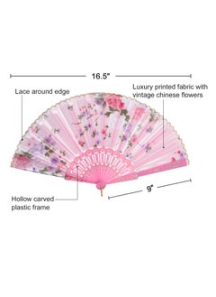 KASTWAVE 8PCS Folding Fans, Chinese Fan Floral Hand Silk Bamboo Foldable Vintage Handheld Lace with Different Flower Patterns Fabric for Dancing Party  - Image 5