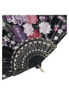 KASTWAVE 8PCS Folding Fans, Chinese Fan Floral Hand Silk Bamboo Foldable Vintage Handheld Lace with Different Flower Patterns Fabric for Dancing Party  - Image 4