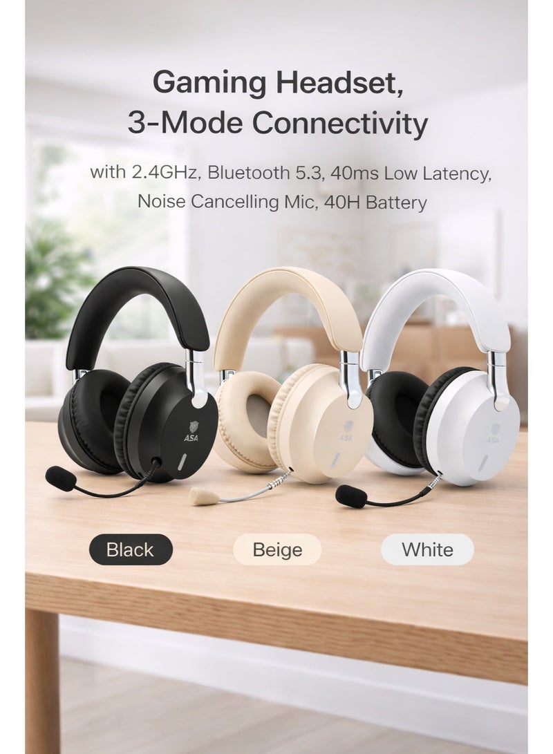 ASA A10 PRO Wireless Gaming Headset – 3-Mode Connectivity (2.4GHz, Bluetooth 5.3 & Wired), 40ms Ultra-Low Latency, Noise-Canceling Microphone, 40+ Hour Battery, Over-Ear Headphones - Image 3
