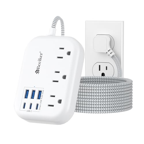 Beeiker 6 USB(3 USB C) Surge Protector Power Strip- Extension Cord 10 Ft with 24W USB Charging Station and 3 Outlets, Flat Plug Long Braided Extension Cord with Multiple Outlets for Home Office College Dorm - Image 1