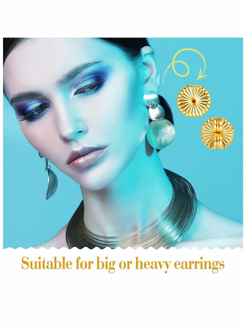 KASTWAVE Earring Backs, Jumbo Earring Backs Large Earring Backs Secure Earring Lifters Backs Adjustable Earring Backs for Droopy Ear Heavy Support 8 Pieces (Gold,9 mm) - Image 2
