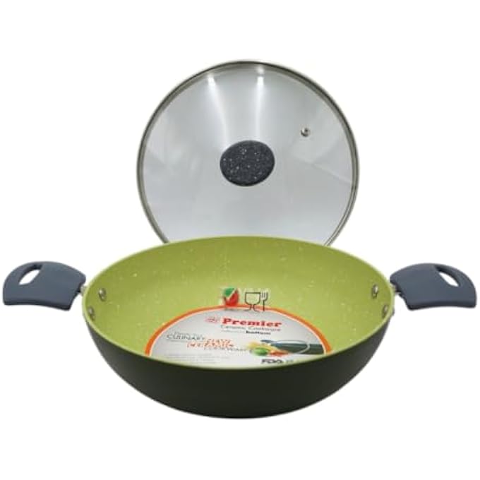Premier Ceramic Kadai With Induction Base  Glass Lid  NonStick EcoFriendly Cookware  Perfect For Curries StirFries  Deep Frying  Durable With HeatResistant Handles - Image 4