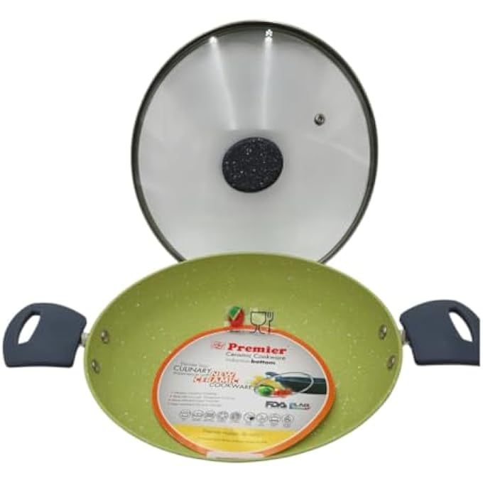 Premier Ceramic Kadai With Induction Base  Glass Lid  NonStick EcoFriendly Cookware  Perfect For Curries StirFries  Deep Frying  Durable With HeatResistant Handles - Image 5