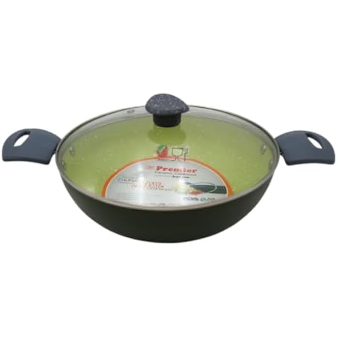 Premier Ceramic Kadai With Induction Base  Glass Lid  NonStick EcoFriendly Cookware  Perfect For Curries StirFries  Deep Frying  Durable With HeatResistant Handles - Image 2