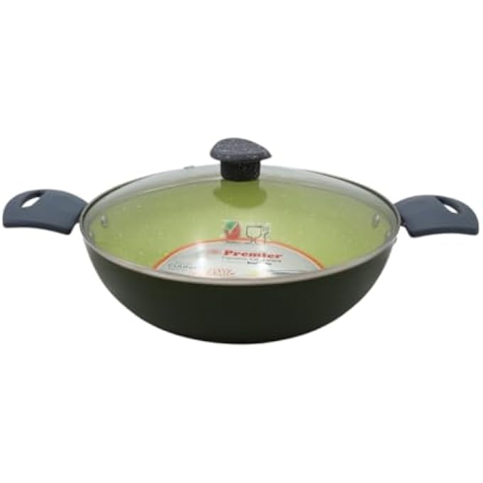 Premier Ceramic Kadai With Induction Base  Glass Lid  NonStick EcoFriendly Cookware  Perfect For Curries StirFries  Deep Frying  Durable With HeatResistant Handles - Image 1