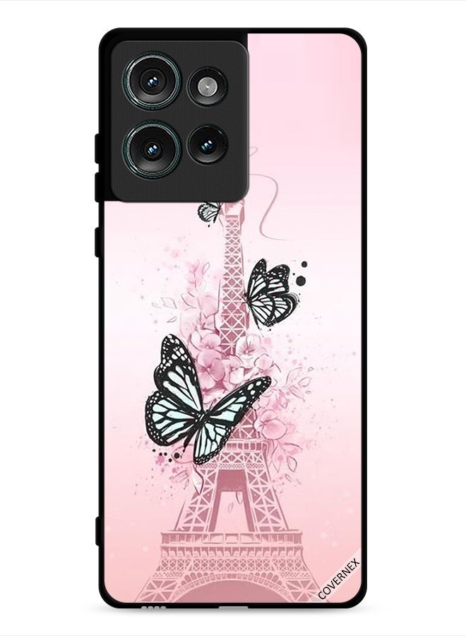 Covernex Motorola Edge 50 Protective Case Cover Butterflies On Eiffel Tower - Image 1