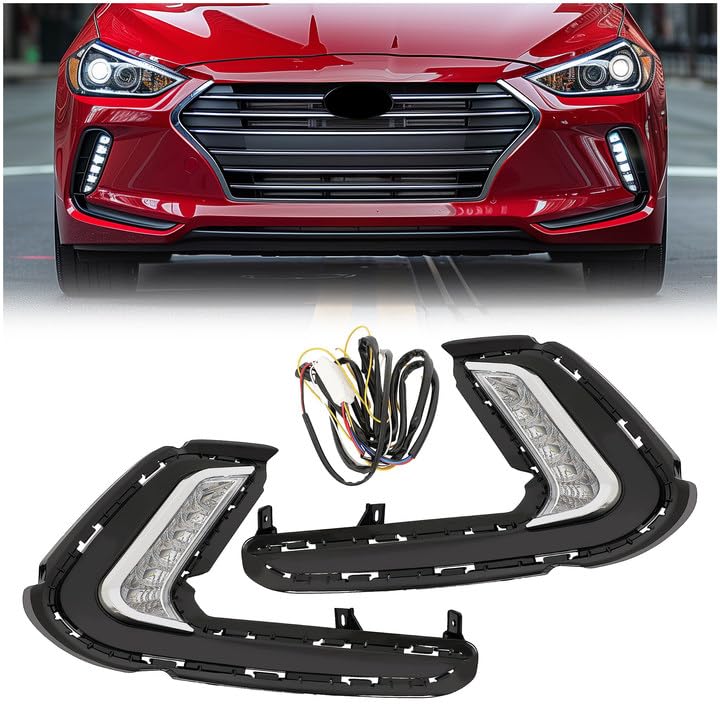 HECASA Pair LED Fog Lights Compatible with 2016 2017 2018 Hyundai Elantra Sixth Generation DRL Replacement for 92207F2100 92208F2100 Front Bumper Fog Lamp LH RH Clear Lens