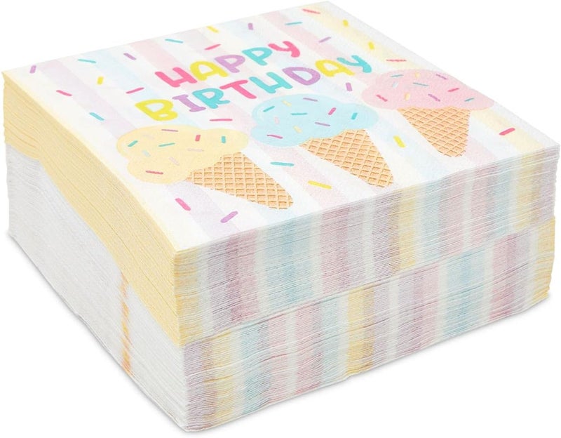 Blue Panda Birthday Napkins for Ice Cream Birthday Party Decorations & Supplies - 6.5 x 6.5 In Folded, 100 Pack, Pastel Multicolor, 2-Ply - Image 5