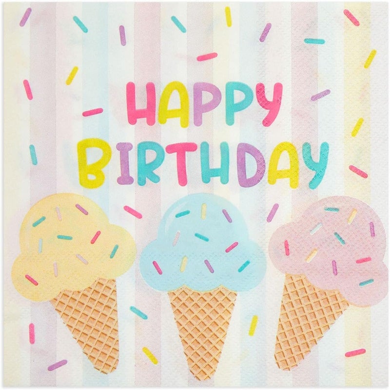 Blue Panda Birthday Napkins for Ice Cream Birthday Party Decorations & Supplies - 6.5 x 6.5 In Folded, 100 Pack, Pastel Multicolor, 2-Ply - Image 4