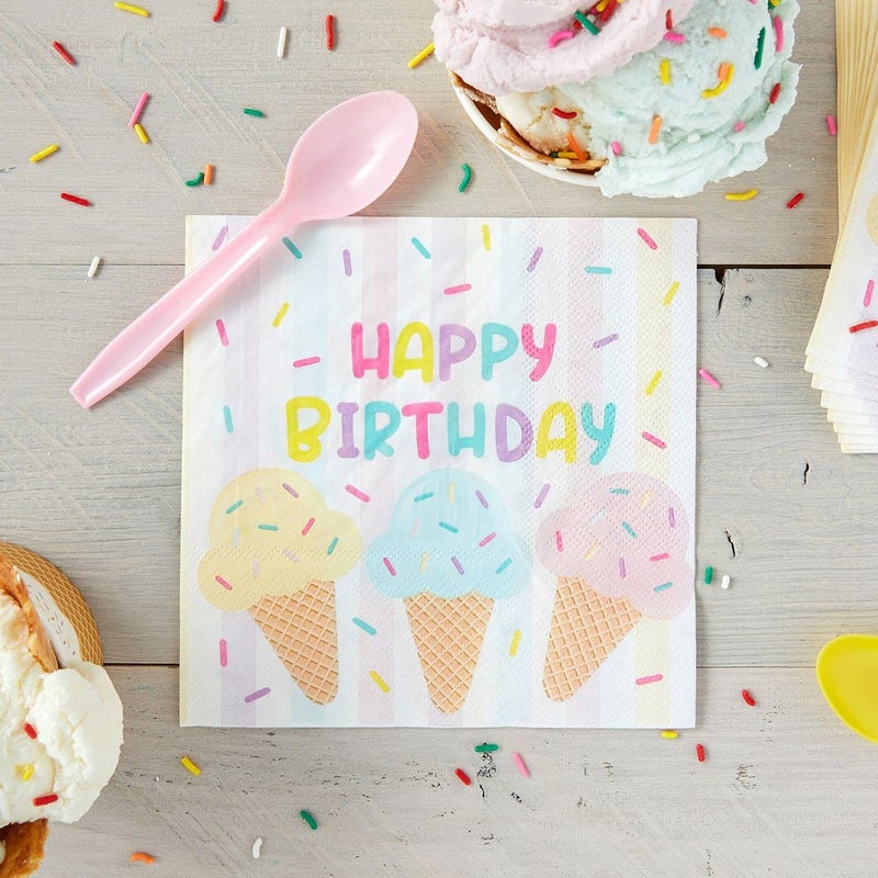 Blue Panda Birthday Napkins for Ice Cream Birthday Party Decorations & Supplies - 6.5 x 6.5 In Folded, 100 Pack, Pastel Multicolor, 2-Ply - Image 2