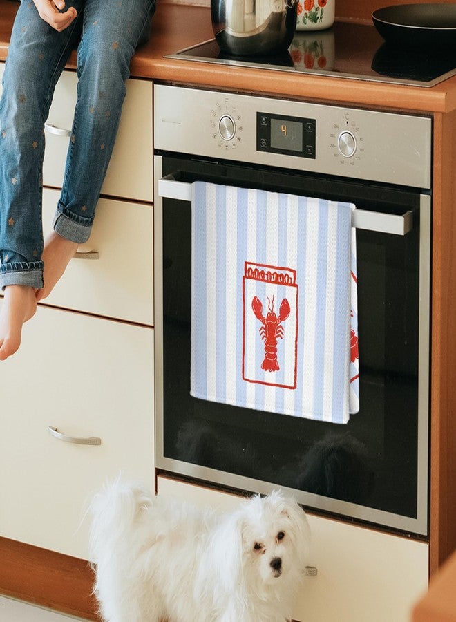 JINYO Maine Lobster Kitchen Towels, East Coast Beach Dish Towels Tea Towel, Preppy Coastal Decor, New England Style Hand Towels for Bathroom, Crawfish Decorations, 16x24 Inch - Image 2