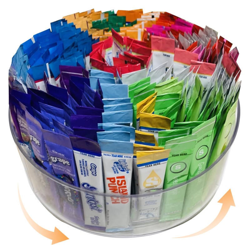 HALAGAS Drink Packet Organizer,Drink Mix Organizer,Water Packet Organizer,Water Flavor Packet Organizer,Lazy Susan Organizer for Drink Mixes Rotating Storage for Drink Mixes Necessities（Medium Size） - Image 1