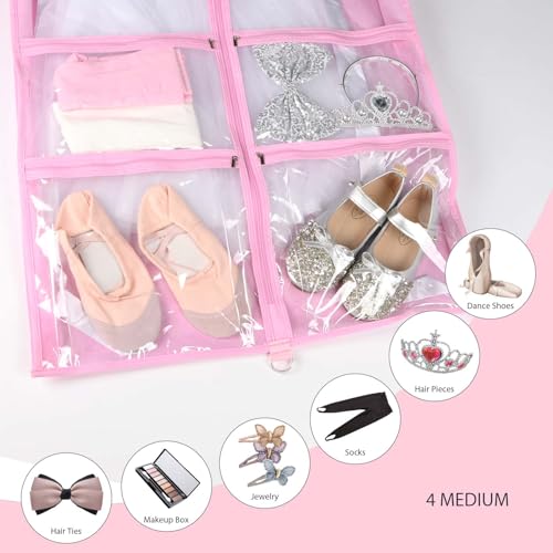 Syeeiex 3" Gusseted Clear Dance Costume Garment Bag(5 Pack), 40'' Dance Garment Bags for Dancers with 4 Zipper Pockets & Can Hold 1-3 Dance Costumes - Suitable for Dance Competitions, Ballet(Pink) - Image 3
