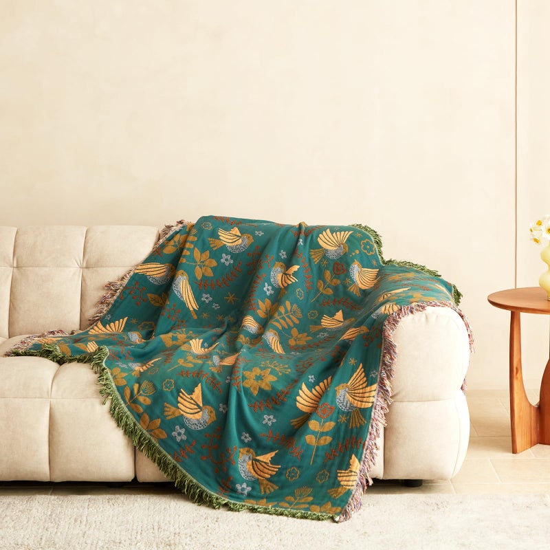 MSGKV Boho Throw Blanket 50"x60" Cotton Blanket for Couch and Sofa Cover for Living Room Spring Throw Decorative Woven Bird Blankets - Image 3