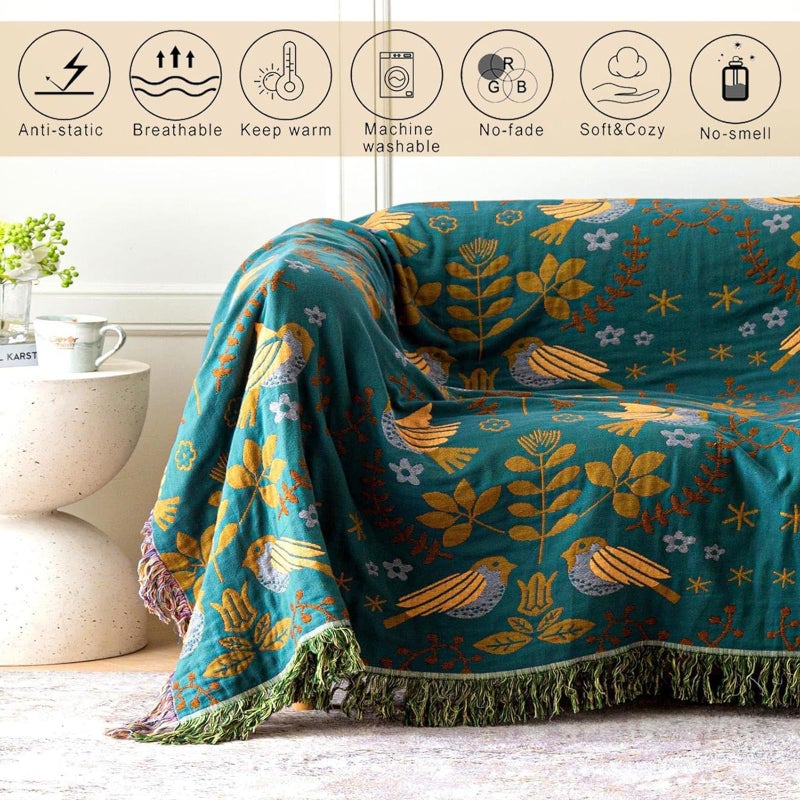 MSGKV Boho Throw Blanket 50"x60" Cotton Blanket for Couch and Sofa Cover for Living Room Spring Throw Decorative Woven Bird Blankets - Image 4